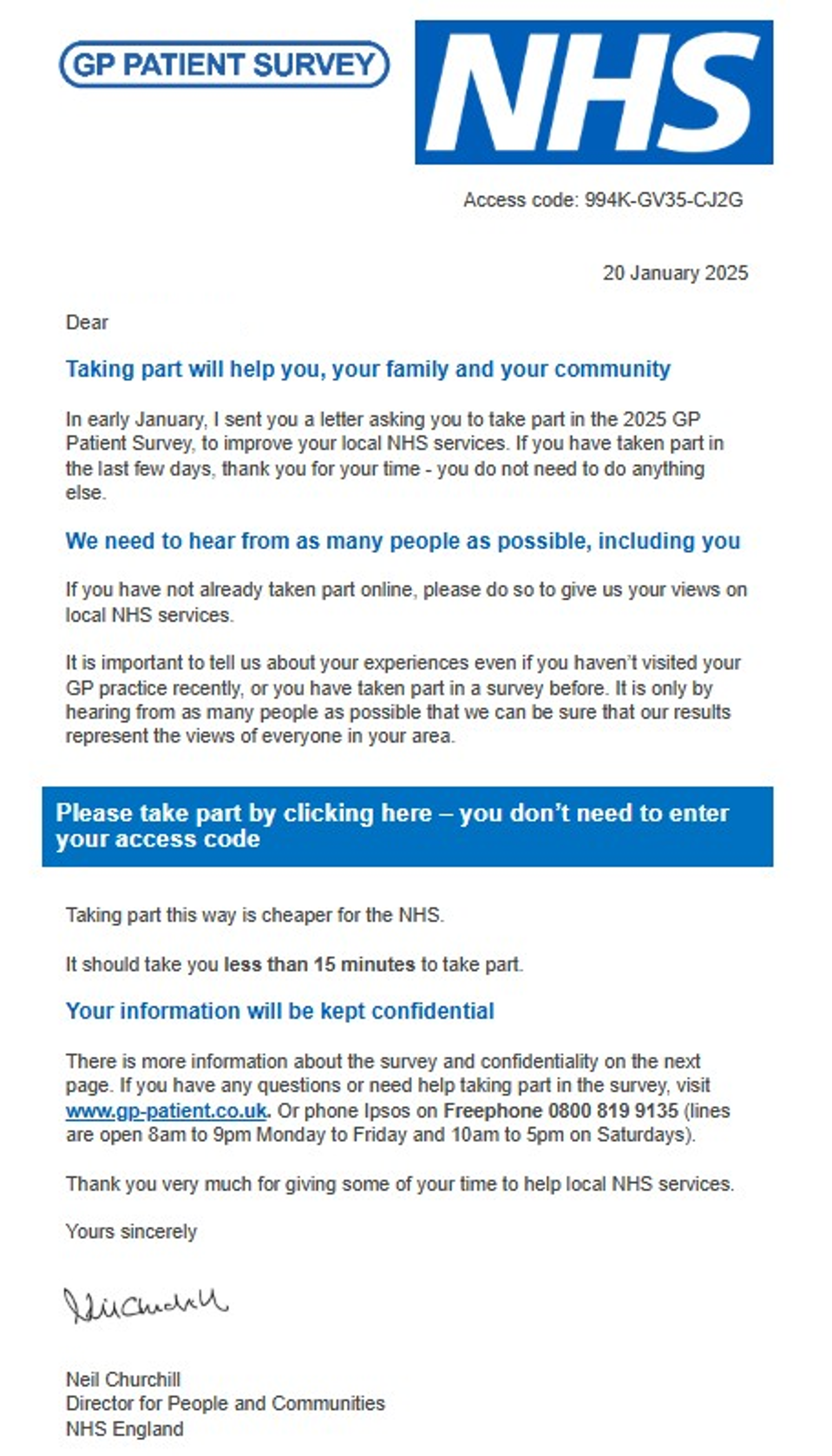 An image of the e-letter HTML on mobile